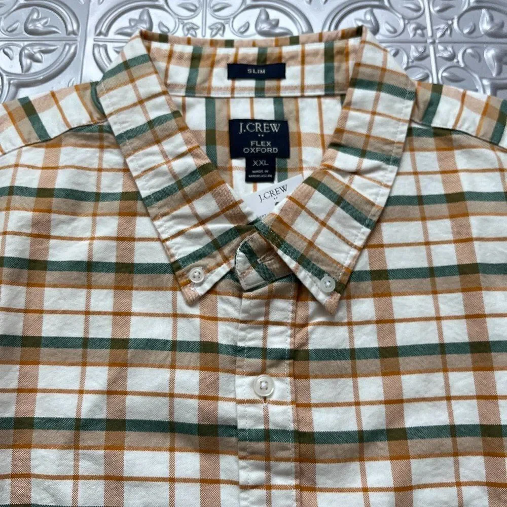 J Crew Men's Plaid Stretch‎ Cotton Flex Oxford Shirt